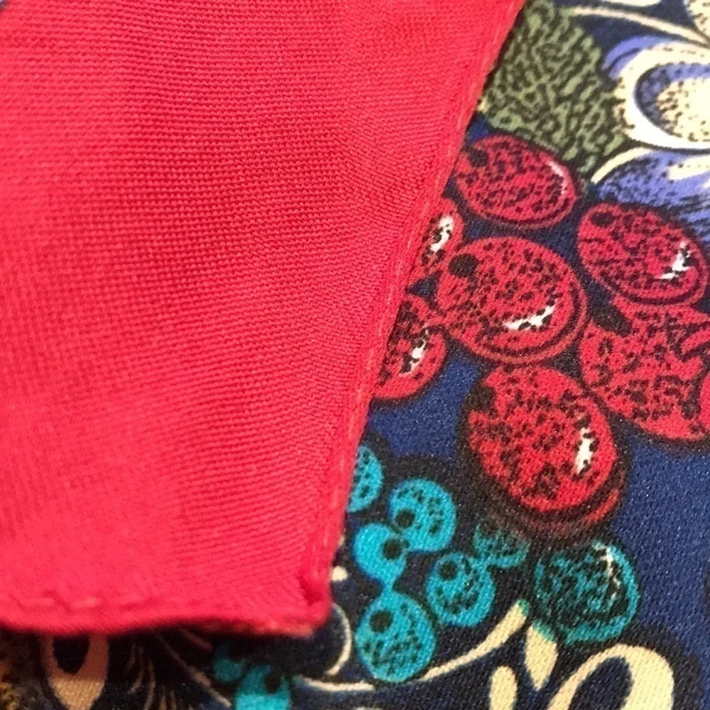 Polyester scarf red, blue and white flowers border red blue & gold 30.5”x 31.5”